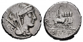 Rubrius. L. Rubrius Dossenus. Denarius. 87 BC. Rome. (Ffc-1092). (Craw-348/2). (Cal-1233). Anv.: Veiled head of Juno right, sceptre and DOS behind. Re...