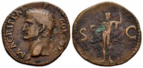 Agrippa. Unit. 37-41 d.C. Rome. (Ric-I 58). (Bmcre-161). Anv.: M AGRIPPA L F COS III, head to left, wearing rostral crown . Rev.: Neptune standing to ...