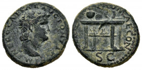 Nero. Half unit. 64-65 d.C. Rome. (Ric-562). (C-47). Anv.: IMP NERO CAESAR AVG PONTIF. laureate head to right. Rev.: (CER QVIN) ROMAE CON. Table viewe...