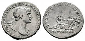 Trajan. Denarius. 112-114 d.C. Rome. (Ric-II 266). (Woytek-398b). (Bmcre-487). Anv.: IMP TRAIANO AVG GER DAC P M TR P COS VI P P, laureate bust to rig...