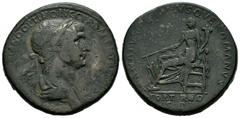 Trajan. Sestertius. 114-117 d.C. Rome. (Ric-651). Anv.: (IMP CAES TRA)IANO OPTIM...