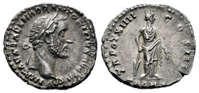 Antoninus Pius. Denarius. 151-152 d.C. Rome. (Spink-no cita). (Ric-202). (Seaby-825). Rev.: TR POT XIIII COS IIII / TRANQ. Tranquillitas standing faci...