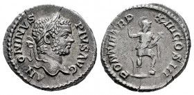 Caracalla. Denarius. 210 d.C. Rome. (Ric-IV 117a). (Bmcre-32). (C-477). Anv.: ANTONINVS PIVS AVG, laureate head to right. Rev.: PONTIF TR P XIII COS I...