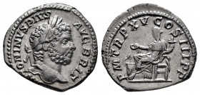 Caracalla. Denarius. 212 d.C. Rome. (Ric-IV 196). (Bmcre-45). (Rsc-206). Anv.: (AN)TONINVS PIVS AVG BRIT, laureate head to right. Rev.: P M TR P XV CO...
