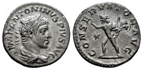 Elagabalus. Denarius. 220 d.C. Rome. (Ric-63). (C-19). Anv.: IMP ANTONINVS PIVS AVG, laureate and draped bust to right. Rev.: CONSERVATOR AVG, Sol rad...