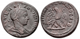 Elagabalus. Seleucis and Pieria. Tetradrachm. 219 d.C. Antioch. (Prieur-249). (McAlee-758). Anv.: AVT K M A ANΤѠNЄINOC CЄB, laureate bust to right, sl...