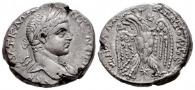 Elagabalus. Seleucis and Pieria. Tetradrachm. 219 d.C. Antioch. (Prieur-249). (McAlee-758). Anv.: AVT K M A ANΤѠNЄINOC CЄB, laureate bust to right, sl...