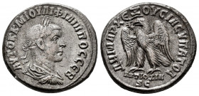 Philip II. Seleucis and Pieria. Tetradrachm. 248 d.C. Antioch. (Prieur-473). (McAlee-1043). Anv.: AYTOK K M IOYΛI ΦIΛIΠΠOC CЄB, laureate, draped and c...