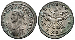 Probus. Antoninianus. 276-282 d.C. Cyzicus. (Ric-911). (Ch-683). Rev.: SOLI INVICTO / C M / XXIV Sol, radiate, standing front in spread quadriga, with...