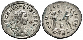 Probus. Antoninianus. 280 d.C. Cyzicus. (Spink-11968). (Ric-908). Rev.: CONCORDIA MILITVM / P. Victory presenting wreath to Probus. In exergue XXIMC. ...
