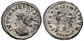 Probus. Antoninianus. 280 d.C. Cyzicus. (Ric-666). Rev.: CONCORD MILIT / S. Emperor standing to the left shaking hands in Concord. In exergue XXIMC. 3...