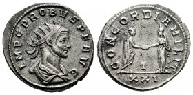 Probus. Antoninianus. 280 d.C. Siscia. (Spink-11967). (Ric-666). Rev.: CONCORD MILIT / T. Emperor standing to the left shaking hands in Concord. In ex...