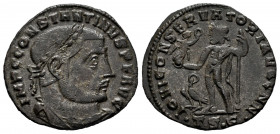 Constantinus I. Follis. 312-313 d.C. Thessalonica. (Ric-61b). Anv.: IMP C CONSTANTINVS P F AVG, laureate, draped and cuirassed bust right. Rev.: IOVI ...