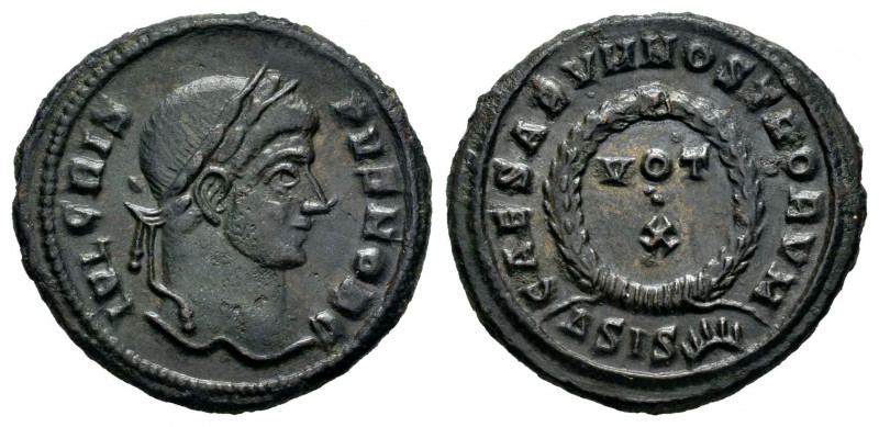 Crispus. Follis. 321-324 d.C. Siscia. (Ric-VII 181). Anv.: IVL CRISPVS NOB C, la...