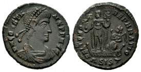 Constantius I. Follis. 348-350 d.C. Siscia. (Ric-No cita). Anv.: D N CONSTANS P F AVG, pearl-diademed, draped and cuirassed bust to right. Rev.: FEL T...