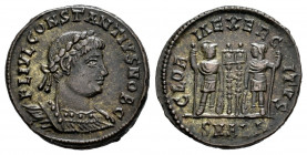 Constantius II. Follis. 333-335 d.C. Alexandria. (Ric-60). Anv.: FL IVL CONSTANTIVS NOB C Laureate and cuirassed bust to right. Rev.: GLORIA EXERCITVS...