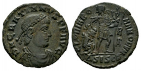 Gratian. Centenionalis. 367-375 d.C. Siscia. (Ric-14c). Anv.: D N GRATIANVS P F AVG, diademed, draped and cuirassed bust right . Rev.: GLORIA ROMANORV...
