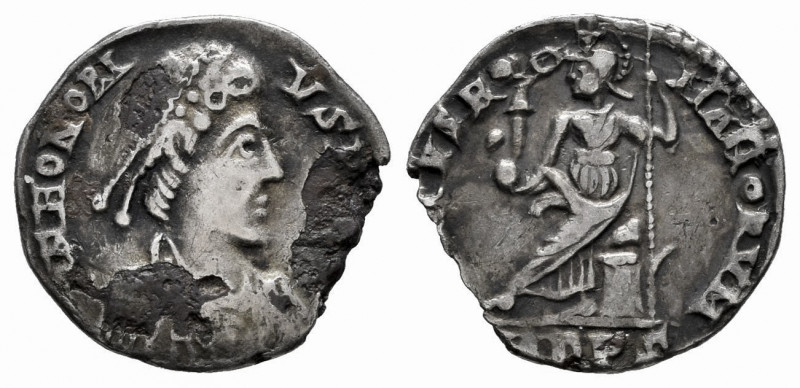 Honorius. Fourée Siliqua. 393-394 d.C. Mediolanum. (Ric-X 1228). (Rsc-59b). Anv....