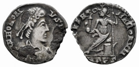 Honorius. Fourée Siliqua. 393-394 d.C. Mediolanum. (Ric-X 1228). (Rsc-59b). Anv.: D N HONORIVS (P F AVG), pearl-diademed, draped, and cuirassed bust t...