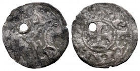Kingdom of Castille and Leon. Alfonso VIII (1158-1214). Dinero. (Bautista-292.1). Ve. 0,78 g. S inverted under the horse's head. Puncture. Almost F/Ch...