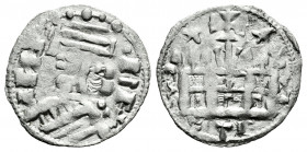 Kingdom of Castille and Leon. Alfonso VIII (1158-1214). Dinero. Toledo. (Bautista-312.1). (Abm-205 var). Ve. 0,67 g. Pellet behind bust. With two star...