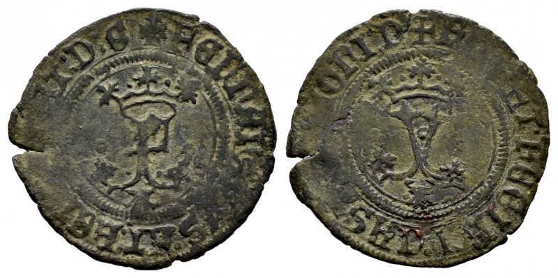 Catholic Kings (1474-1504). Blanca. Coruña. (Cal-14). (Rs-281). Anv.: + FERNAN(D...