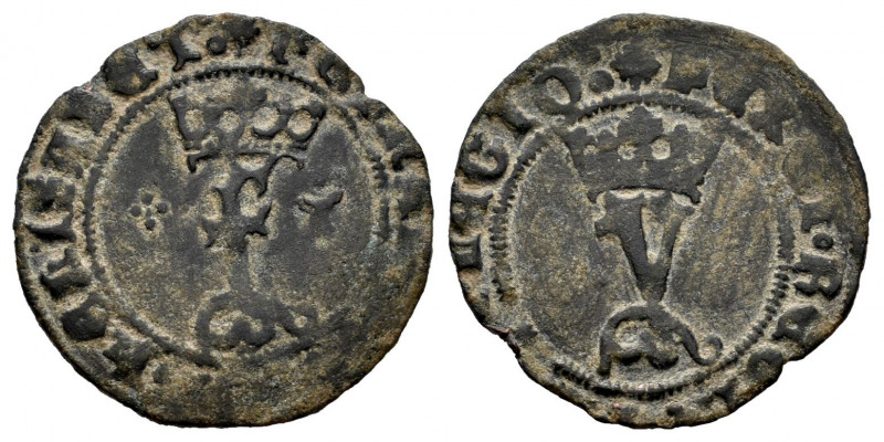 Catholic Kings (1474-1504). Blanca. Toledo. (Cal-56 var). Anv.: F between pellet...