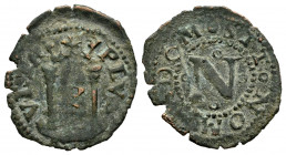 Charles I (1516-1556). Cornado. Sin fecha. Pamplona. (Cal-43). Ae. 0,97 g. P between columns. Choice VF. Est...20,00. 

Spanish description: Carlos ...
