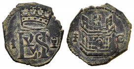 Philip II (1556-1598). Blanca. Cuenca. (Cal-35). Anv.: Monogram between Armiño and bowl. Rev.: Castle between Armiño and C. 0,84 g. Choice VF/VF. Est....