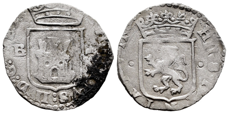 Philip II (1556-1598). Cuartillo. Burgos. (Cal-78 var). Ag. 2,62 g. B and waning...