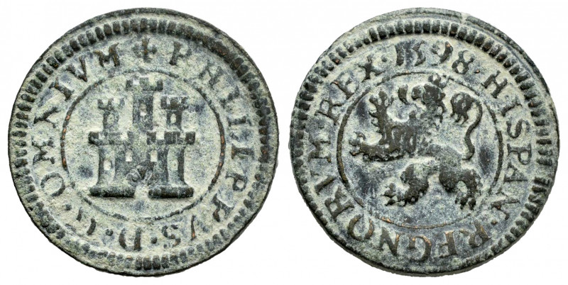 Philip II (1556-1598). 2 maravedis. 1598. Segovia. (Cal-87). (Jarabo-Sanahuja-B1...