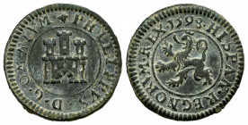 Philip II (1556-1598). 2 maravedis. 1598. Segovia. (Cal-87). (Jarabo-Sanahuja-B16). Ae. 3,44 g. Without mintmark and value indication. Choice VF. Est....