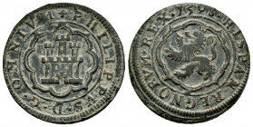 Philip II (1556-1598). 4 maravedis. 1598. Segovia. (Cal-91). (Jarabo-Sanahuja-B8). Ae. 7,26 g. Without mintmark and value indication. Scarce. Choice V...