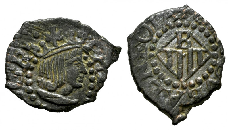 Philip III (1598-1621). Dinero. Banyoles. (Cru C.G-3085). Ae. 0,90 g. Choice VF....
