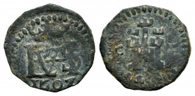 Philip III (1598-1621). 1 maravedi. 1602. Cuenca. (Cal-103). (Jarabo-Sanahuja-D89). Ae. 0,85 g. Scarce. Choice VF. Est...70,00. 

Spanish descriptio...