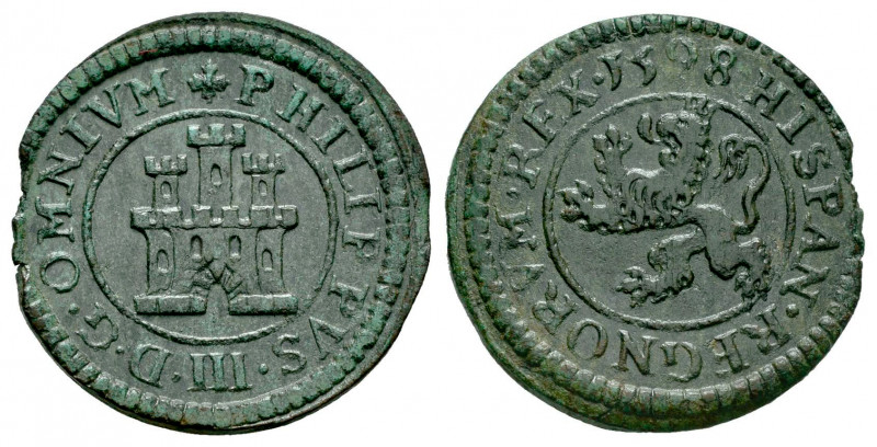 Philip III (1598-1621). 2 maravedis. 1598. Segovia. (Cal-176). (Jarabo-Sanahuja-...