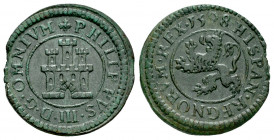 Philip III (1598-1621). 2 maravedis. 1598. Segovia. (Cal-176). (Jarabo-Sanahuja-B13). Ae. 3,05 g. Without mintmark and value indication. Pleasant gree...