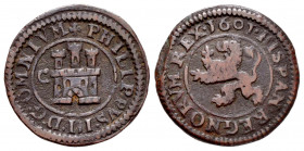 Philip III (1598-1621). 2 maravedis. 1601. Segovia. C. (Cal-182). Ae. 2,98 g. Without value indication. VF/Almost VF. Est...30,00. 

Spanish descrip...