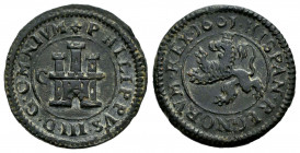 Philip III (1598-1621). 2 maravedis. 1601. Segovia. C. (Cal-182). (Jarabo-Sanahuja-C39). Ae. 3,42 g. Choice VF. Est...30,00. 

Spanish description: ...