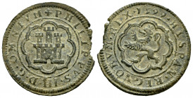 Philip III (1598-1621). 4 maravedis. 1599. Segovia. (Cal-248). (Jarabo-Sanahuja-C20). Ae. 5,40 g. Light edge error. Without mintmark and value indicat...
