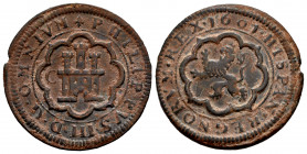 Philip III (1598-1621). 4 maravedis. 1601. Segovia. C. (Cal-251). (Jarabo-Sanahuja-C25). Ae. 6,15 g. Without mintmark and value indication. Choice VF....