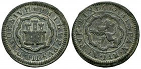 Philip III (1598-1621). 4 maravedis. 1600. Segovia. C. (Cal-251). (Jarabo-Sanahuja-C24). Ae. 5,76 g. Without mintmark and value indication. Choice VF....