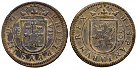 Philip III (1598-1621). 8 maravedis. 1603. Segovia. (Cal-324). (Jarabo-Sanahuja-D215). Ae. 5,66 g. Aqueduct with two rows of four arches. Choice VF. E...