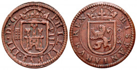 Philip III (1598-1621). 8 maravedis. 1605. Segovia. (Cal-328). Ae. 6,02 g. Choice VF. Est...40,00. 

Spanish description: Felipe III (1598-1621). 8 ...