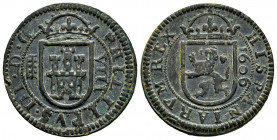 Philip III (1598-1621). 8 maravedis. 1606. Segovia. (Cal-329). (Jarabo-Sanahuja-D222). Ae. 6,76 g. Choice VF. Est...40,00. 

Spanish description: Fe...