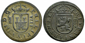 Philip III (1598-1621). 8 maravedis. 1607. Segovia. (Cal-331). (Jarabo-Sanahuja-D223). Ae. 6,48 g. Aqueduct with two rows of four arches. VF. Est...30...