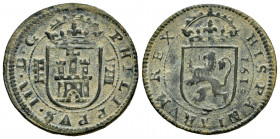 Philip III (1598-1621). 8 maravedis. 1618. Segovia. (Cal-338). (Jarabo-Sanahuja-D228). Ae. 7,49 g. Aqueduct with four arches. VF. Est...35,00. 

Spa...