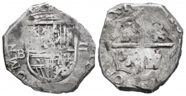 Philip III (1598-1621). 2 reales. Sevilla. B. (Cal-Tipo 134). Ag. 6,65 g. Value on the right of the shield, S/B on the left. Choice F. Est...35,00. 
...