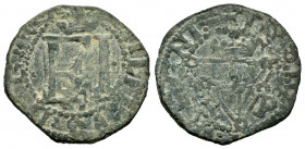 Philip IV (1621-1665). 4 cornados. Sin fecha. Pamplona. (Cal-72). Ae. 3,46 g. Rare. Triangular shield. Choice F. Est...60,00. 

Spanish description:...