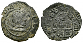 Philip IV (1621-1665). 8 maravedis. 1661. Burgos. R. (Cal-302). (Jarabo-Sanahuja-M11). Ae. 1,84 g. Scarce. Almost VF/Choice VF. Est...50,00. 

Spani...